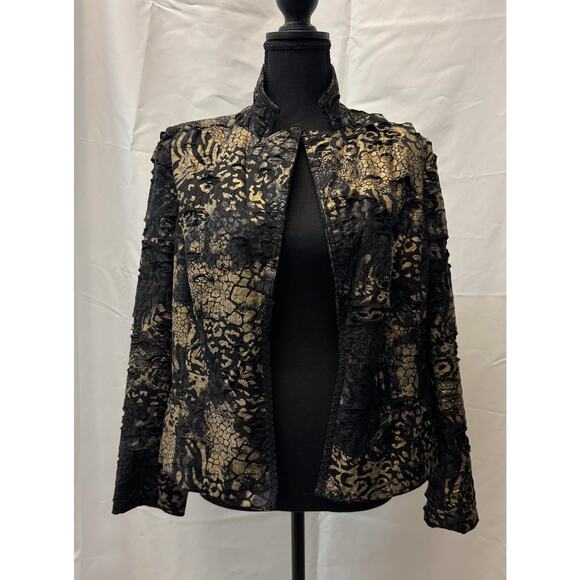 Chico's Jackets & Blazers - Womens Chicos Open Front Jacket Size 1 Animal Print Textured Distressed Abstract